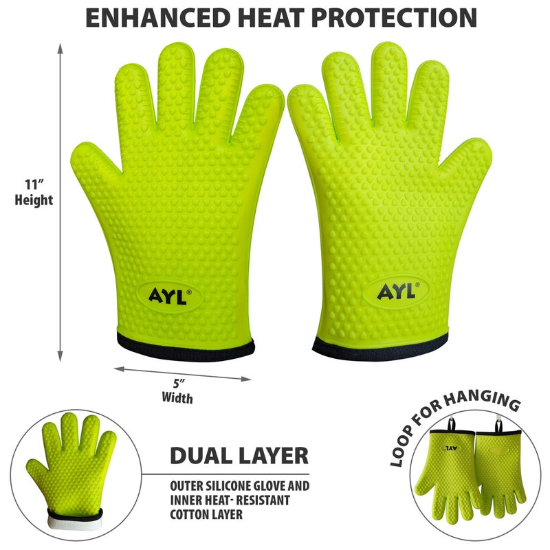 AYL Grilling Gloves, Heat Resistant Gloves BBQ Kitchen Silicone Oven Gloves, Safe Handling of Hot Food, Pots and Pans for Barbecue, Cooking, Baking - Internal Protective Cotton Layer - Image 5